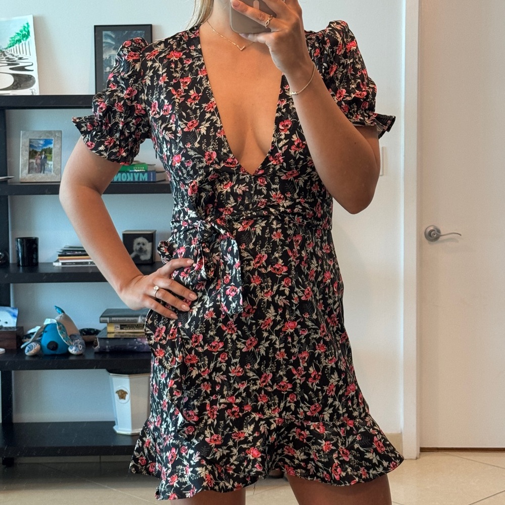 Lioness Tell Me Lies Floral Ruffled Wrap Mini Dress